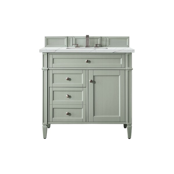 James Martin Vanities Brittany 36in Single Vanity, Sage Green w/ 3 CM Ethereal Noctis Quartz Top 650-V36-SGR-3ENC - main